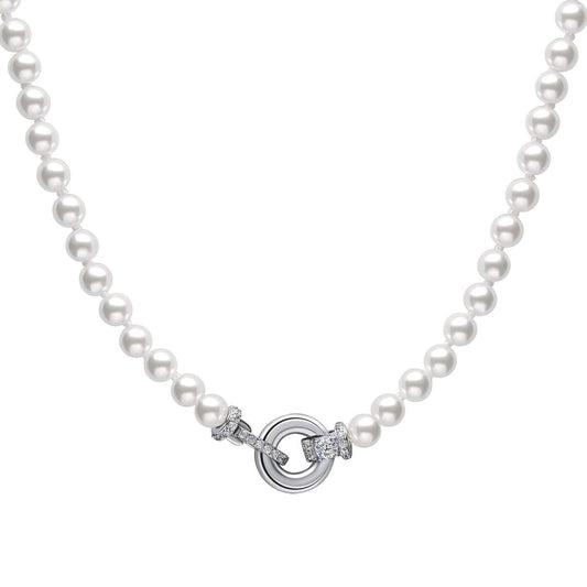 Diamonfire Shell Pearl Necklace with Zirconia Feature Clasp