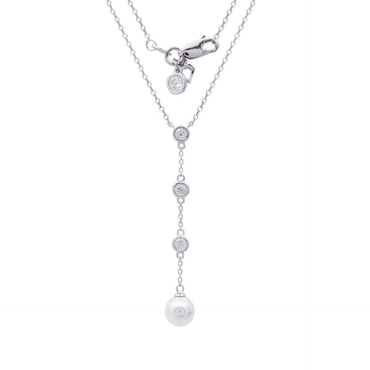 Diamonfire Zirconia and Shell Pearl Y Chain Drop Necklace