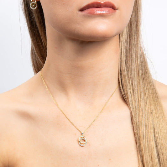 Diamonfire Interlinked Plain and Zirconia Rings Necklace