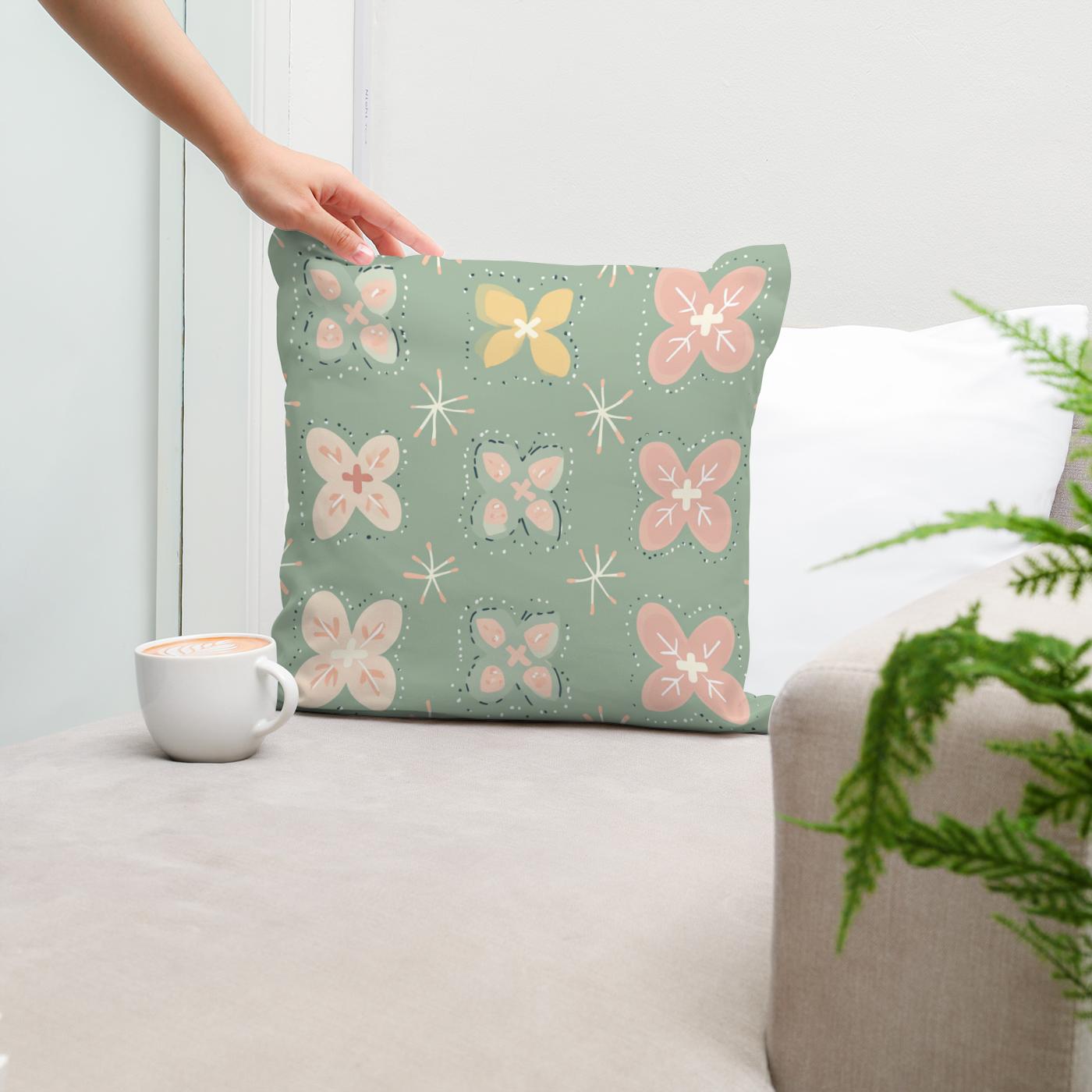 Pistachio Modern Folk Art Cotton Cushion