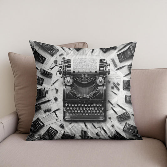 Timeless Echo: Vintage Typewriter Cotton Cushion