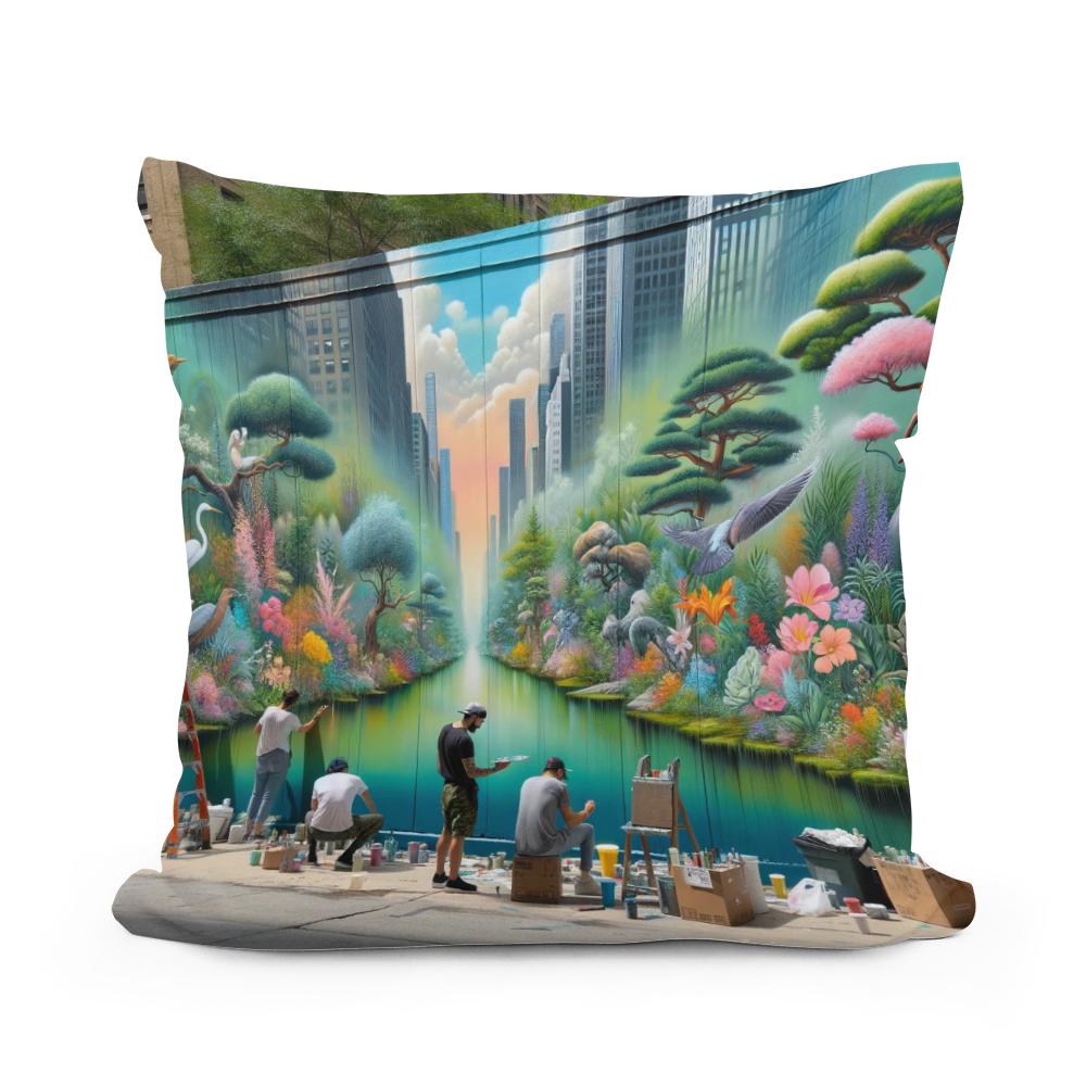 Urban Garden Mural Cotton Cushion