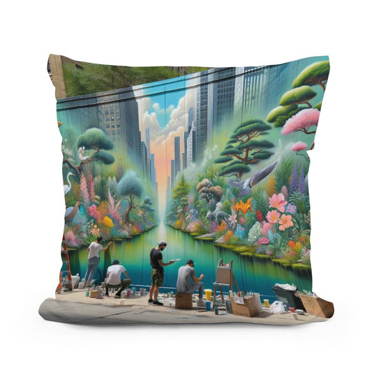 Urban Garden Mural Cotton Cushion
