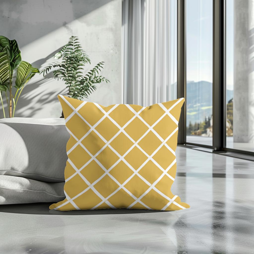 Mustard Diamond Grid Cotton Cushion