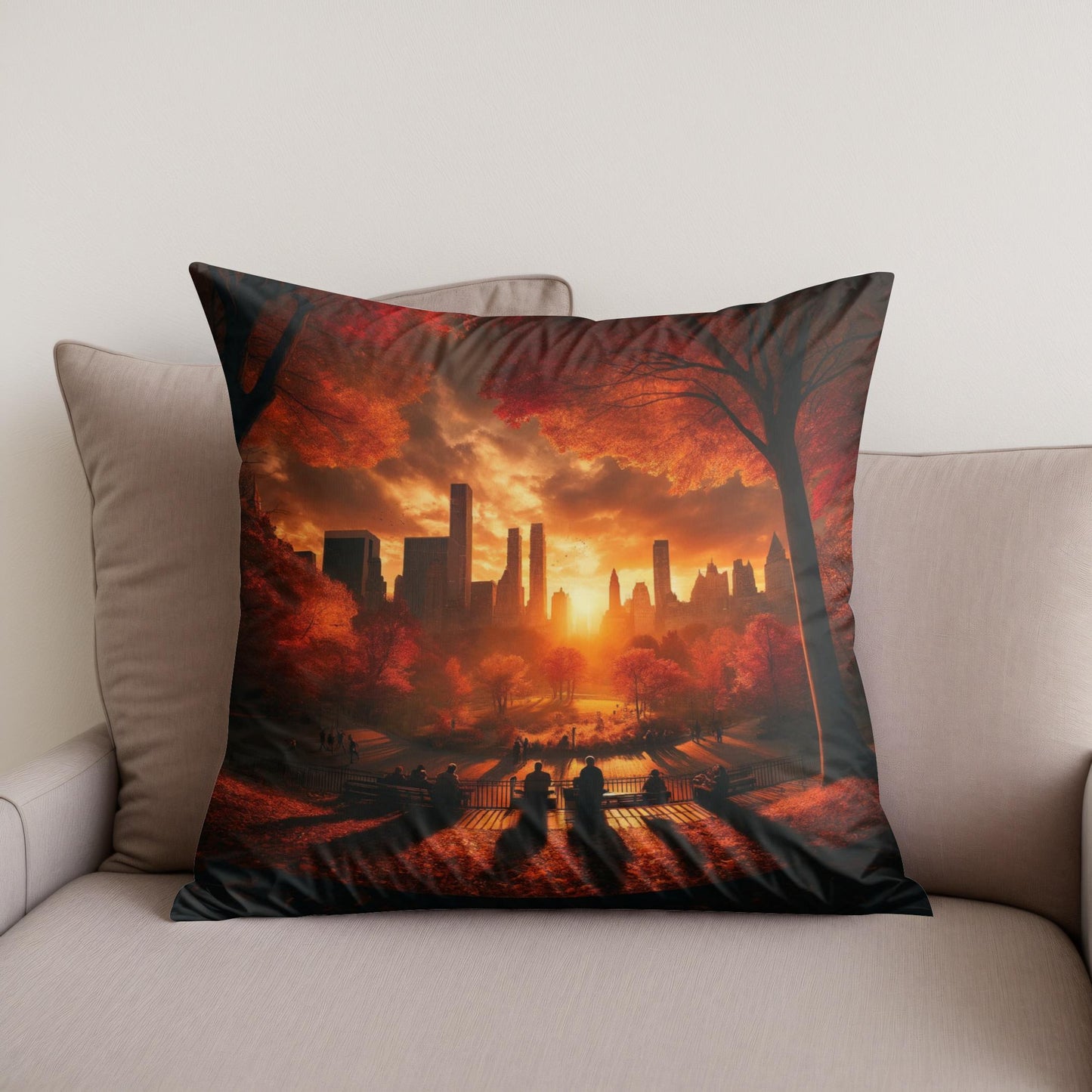Autumn Sunset Silhouettes Cotton Cushion