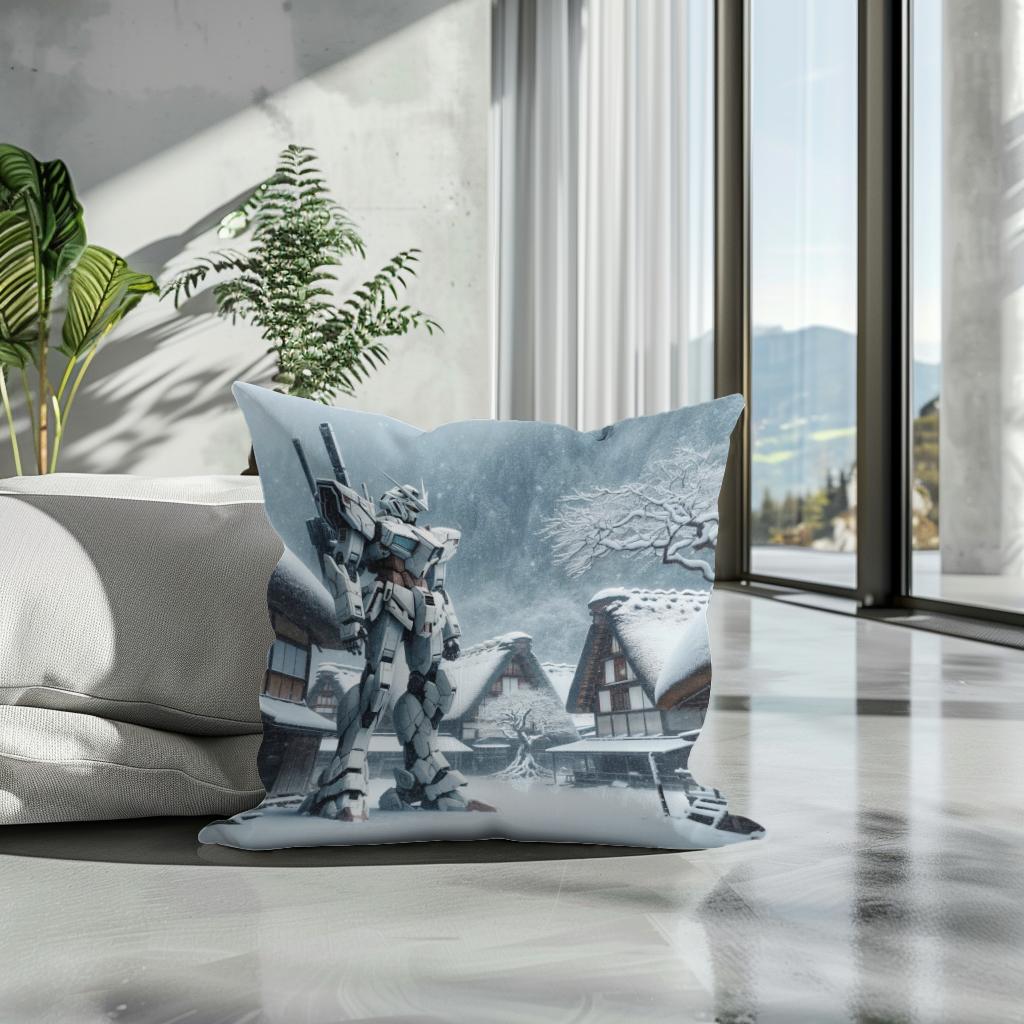 Lost Mecha in Snow Cotton Cushion