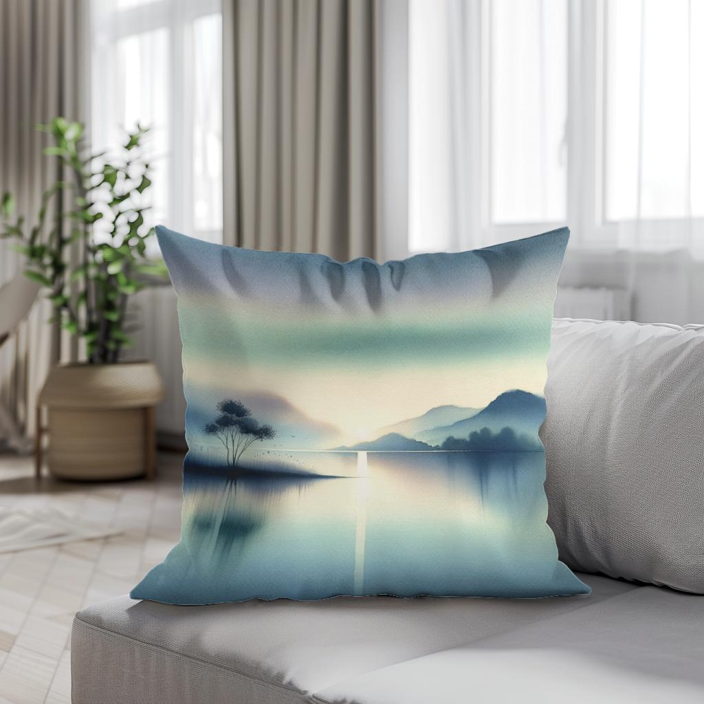 Serene Waterscape Cotton Cushion