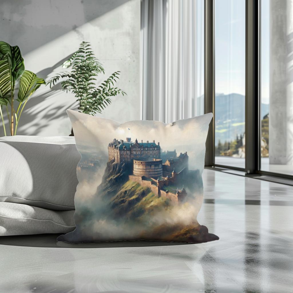 Edinburgh Castle Misty Dawn Cotton Cushion