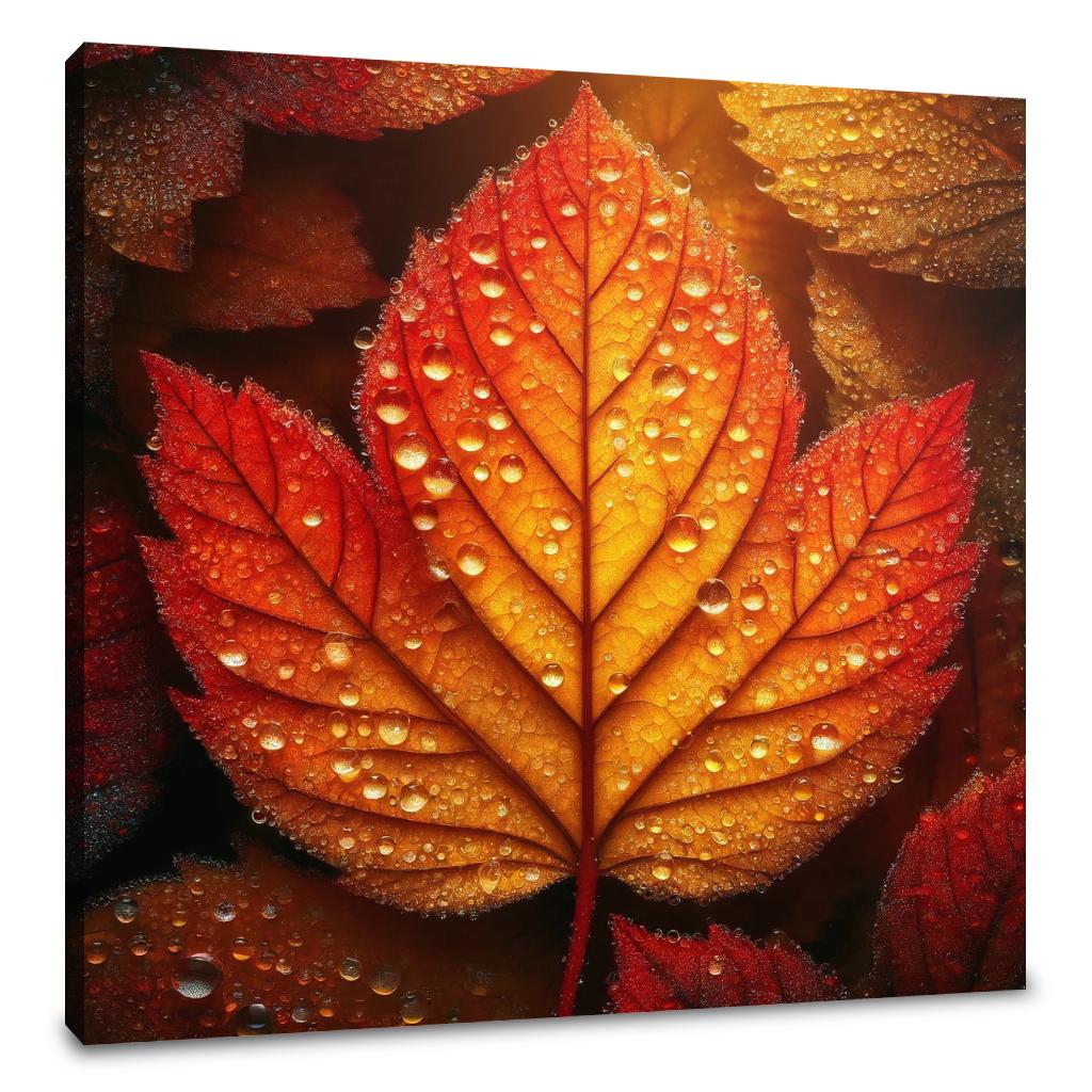 Dew-Kissed Autumn Leaf Canvas