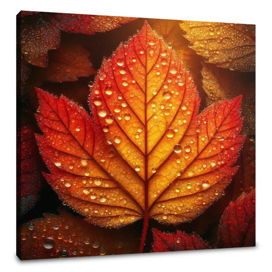 Dew-Kissed Autumn Leaf Canvas