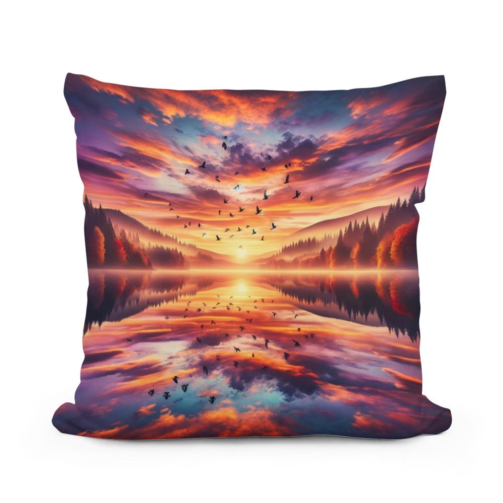 Autumn Lake Sunset Cotton Cushion