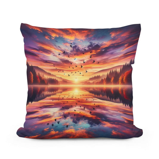 Autumn Lake Sunset Cotton Cushion