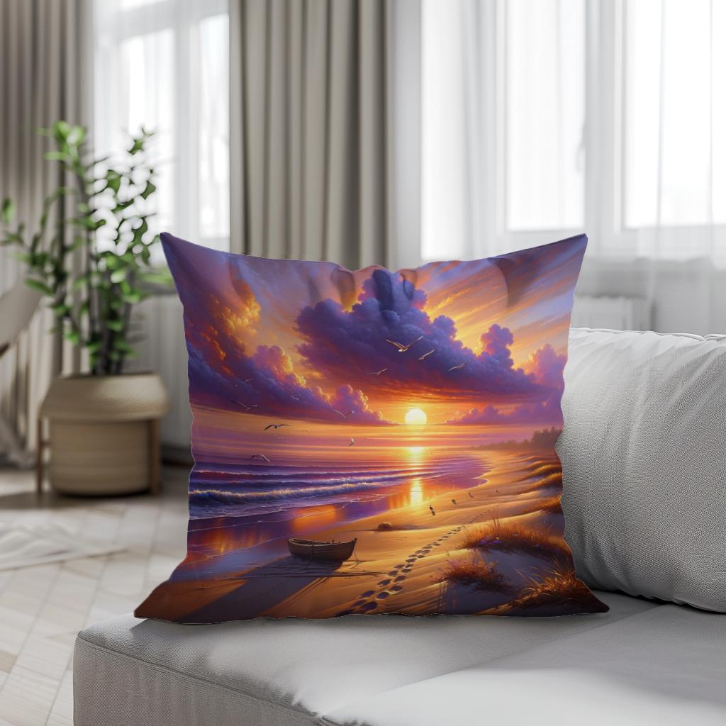 Sunset Serenity Shore Cotton Cushion