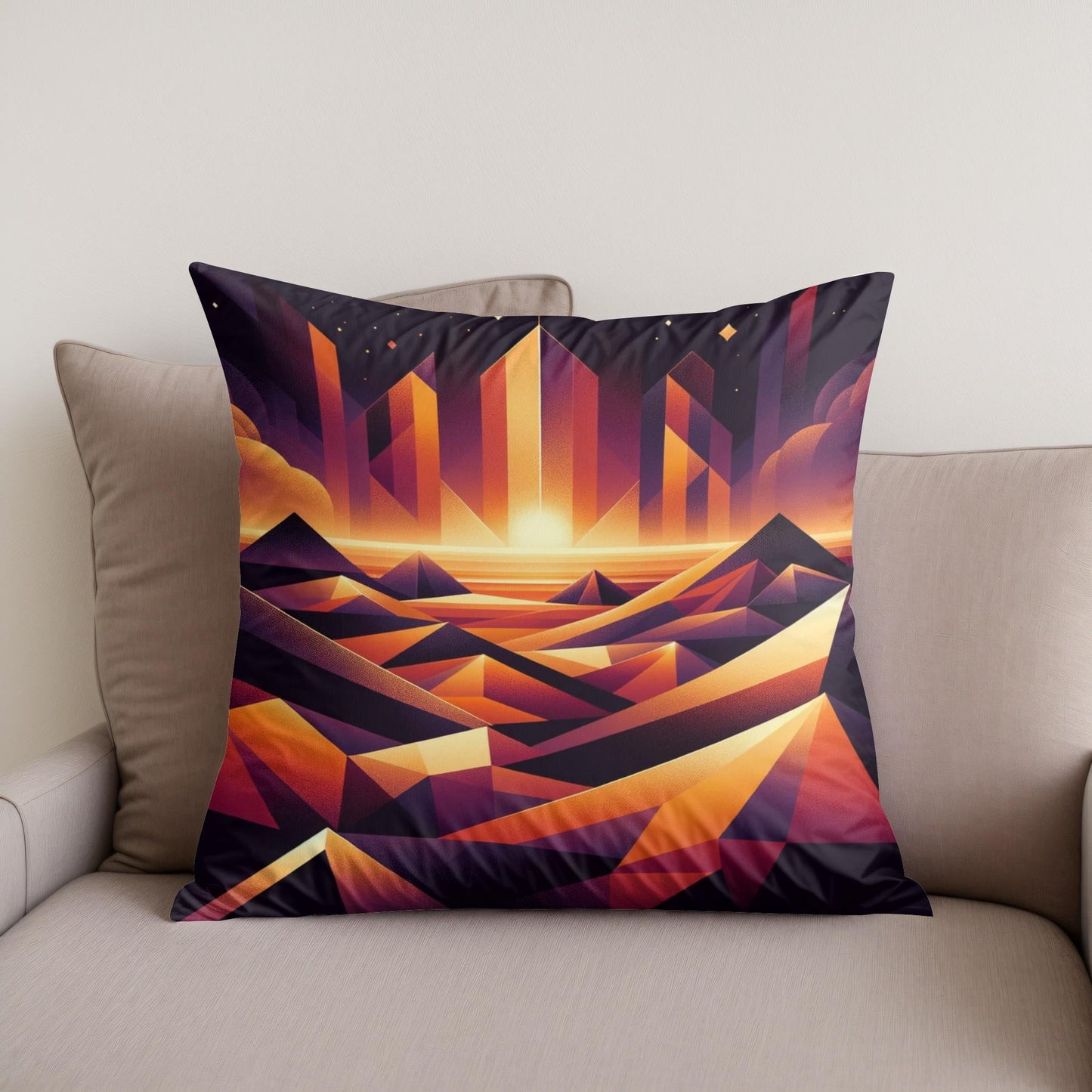 Desert Mirage: Geometric Enigma Cotton Cushion