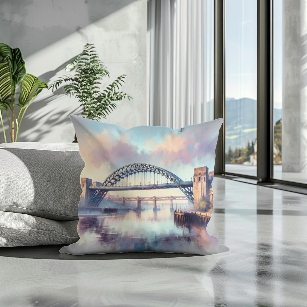 Newcastle Tyne Bridge Dawn Cotton Cushion