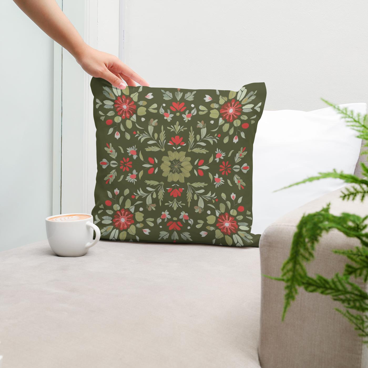 Olive Blossom Cotton Cushion