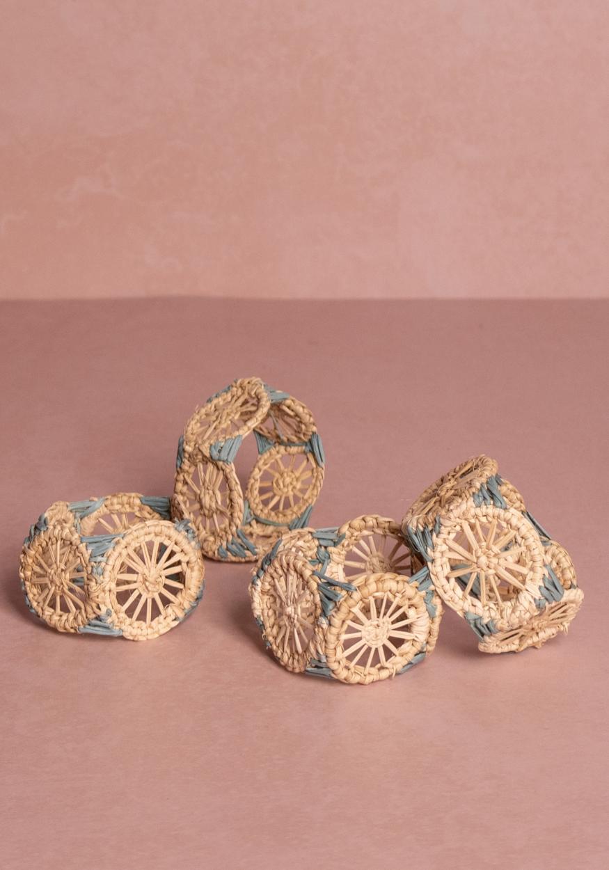 Atlántico Iraca Woven Napkin Ring -Blue set of 4