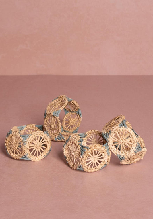 Atlántico Iraca Woven Napkin Ring -Blue set of 4