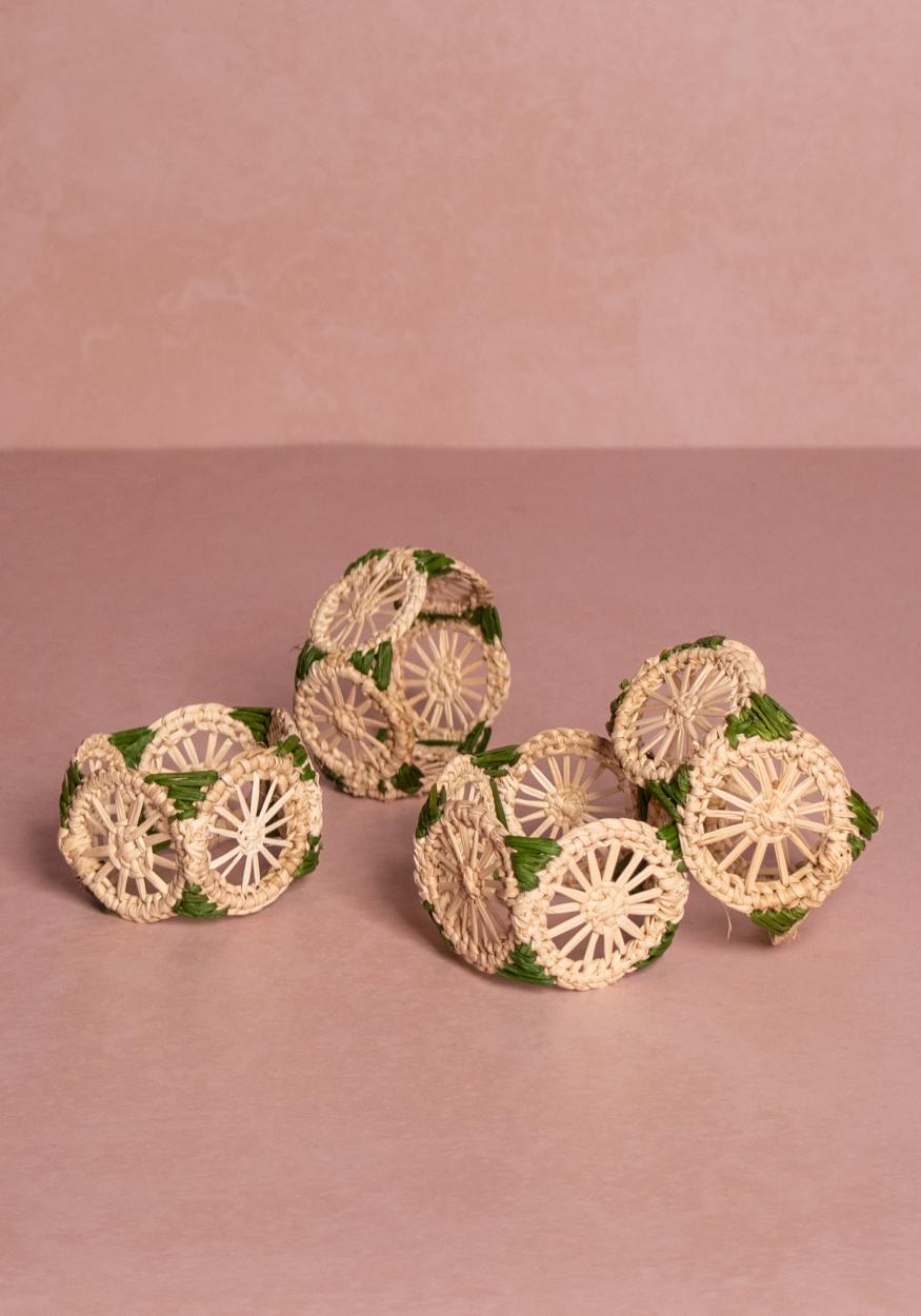 Atlántico Iraca Woven Napkin Ring, Green - Set of 4