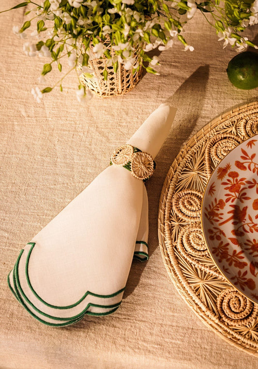 Atlántico Iraca Woven Napkin Ring, Green - Set of 4