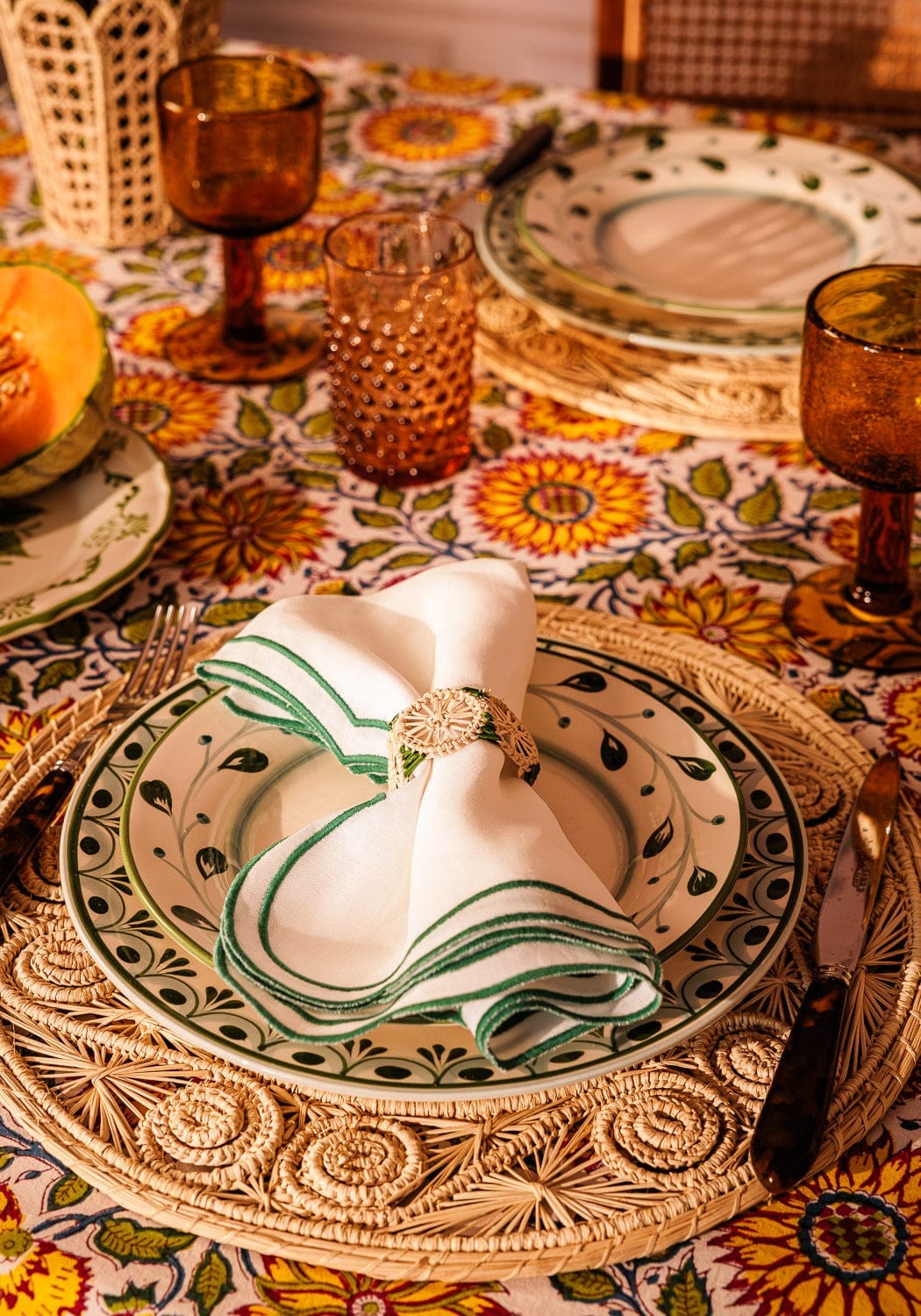 Atlántico Iraca Woven Napkin Ring, Green - Set of 4