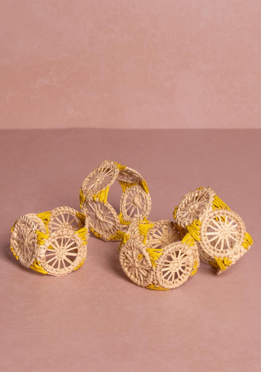 Atlántico Iraca Woven Napkin Ring, Yellow - Set of 4
