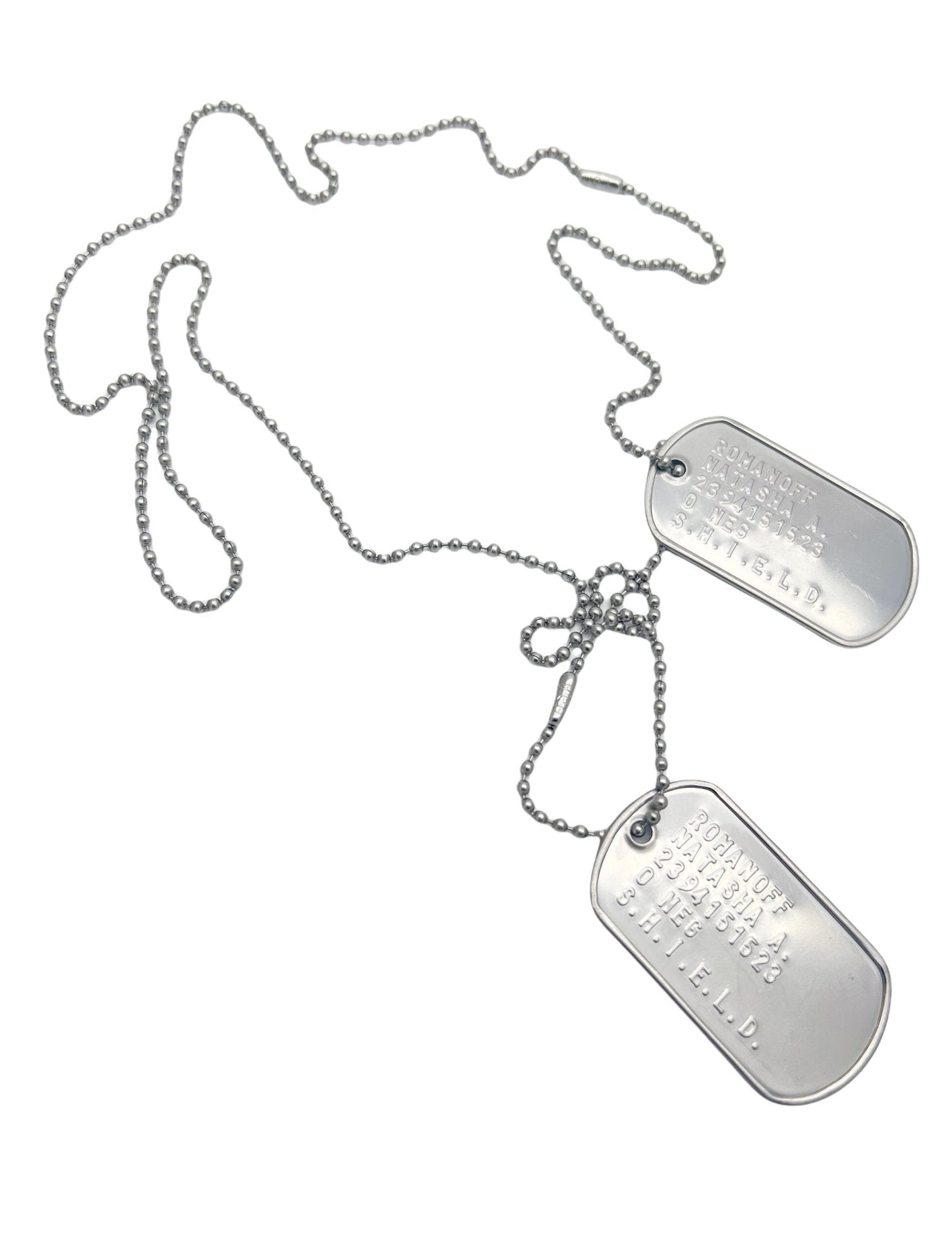 Natasha Romanoff 'BLACK WIDOW' Military Dog Tags - Costume Cosplay Prop Replica- Stainless Steel Chains Included