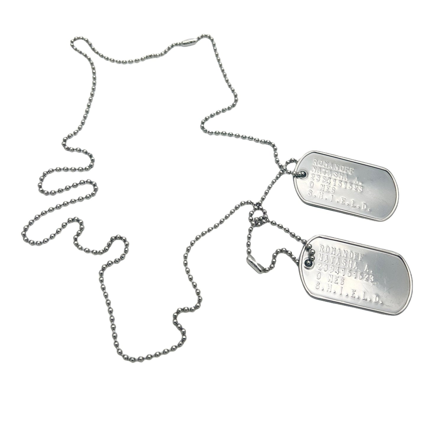 Natasha Romanoff 'BLACK WIDOW' Military Dog Tags - Costume Cosplay Prop Replica- Stainless Steel Chains Included