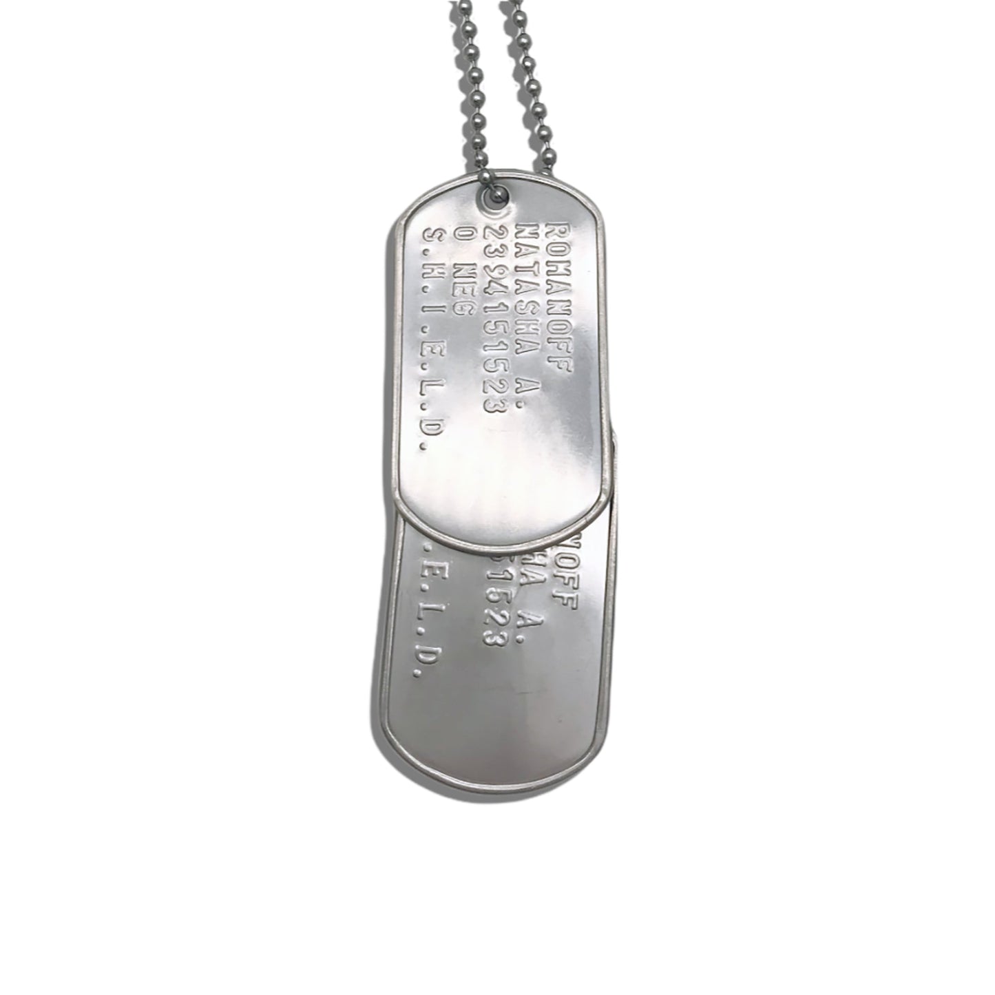 Natasha Romanoff 'BLACK WIDOW' Military Dog Tags - Costume Cosplay Prop Replica- Stainless Steel Chains Included