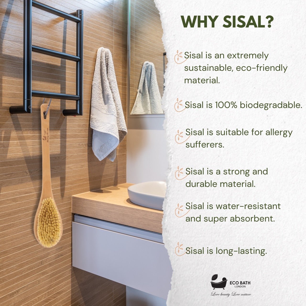 Natural Sisal or Bristle Body Brush for Dry Brushing and Showers