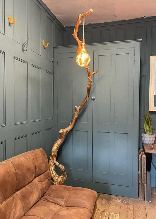 Amélie – Handcrafted Branch Floor Lamp with Reclaimed Timber Base