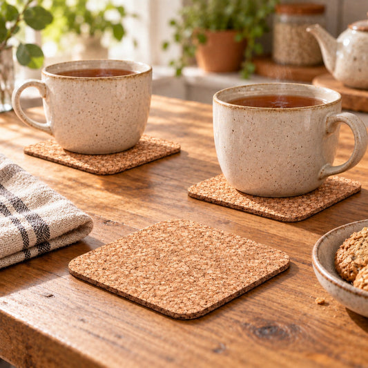 Set of 6 Cork Coasters | Natural | Square