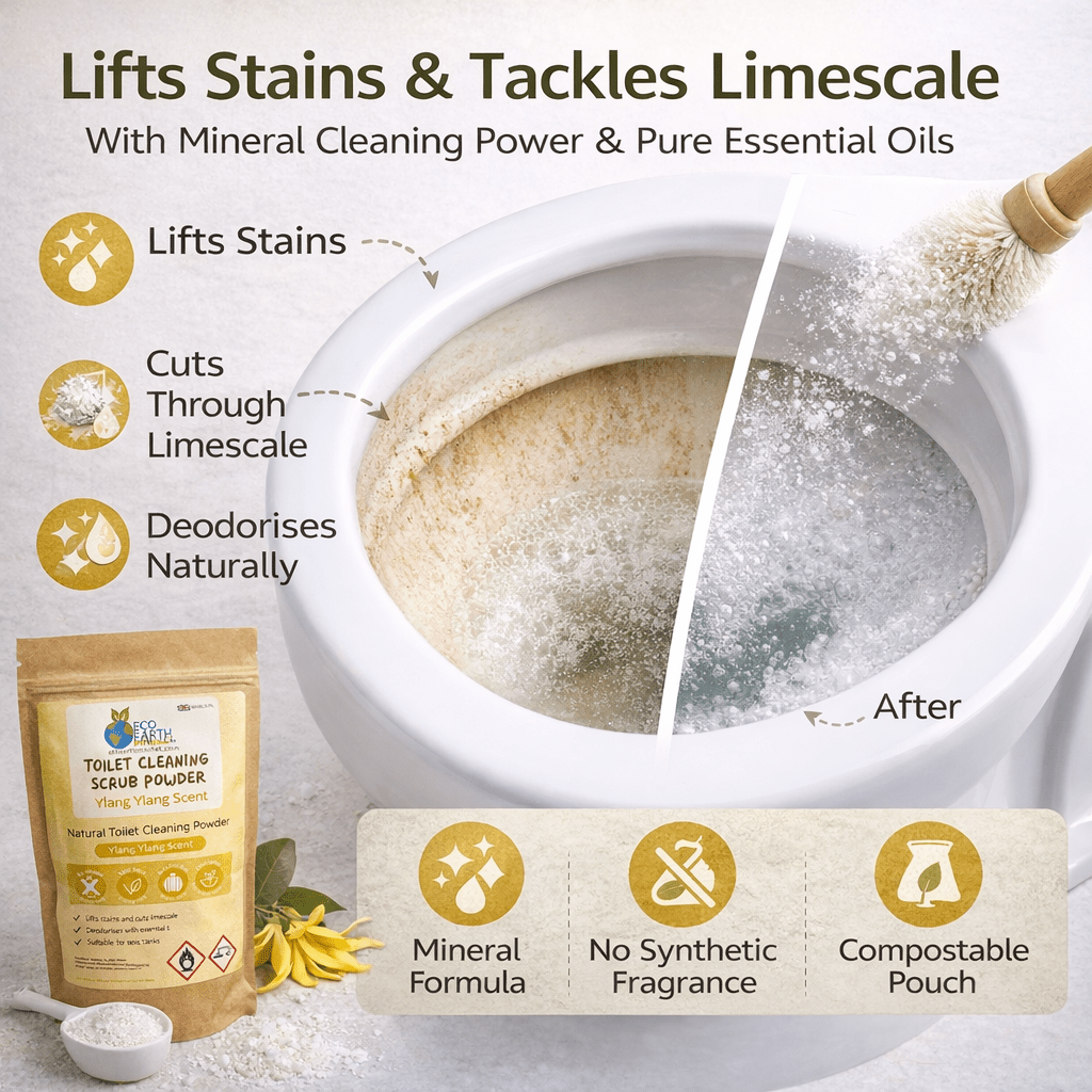 Natural Toilet Cleaning Powder with Essential Oil – Mineral-Based Formula - Choice of Scents