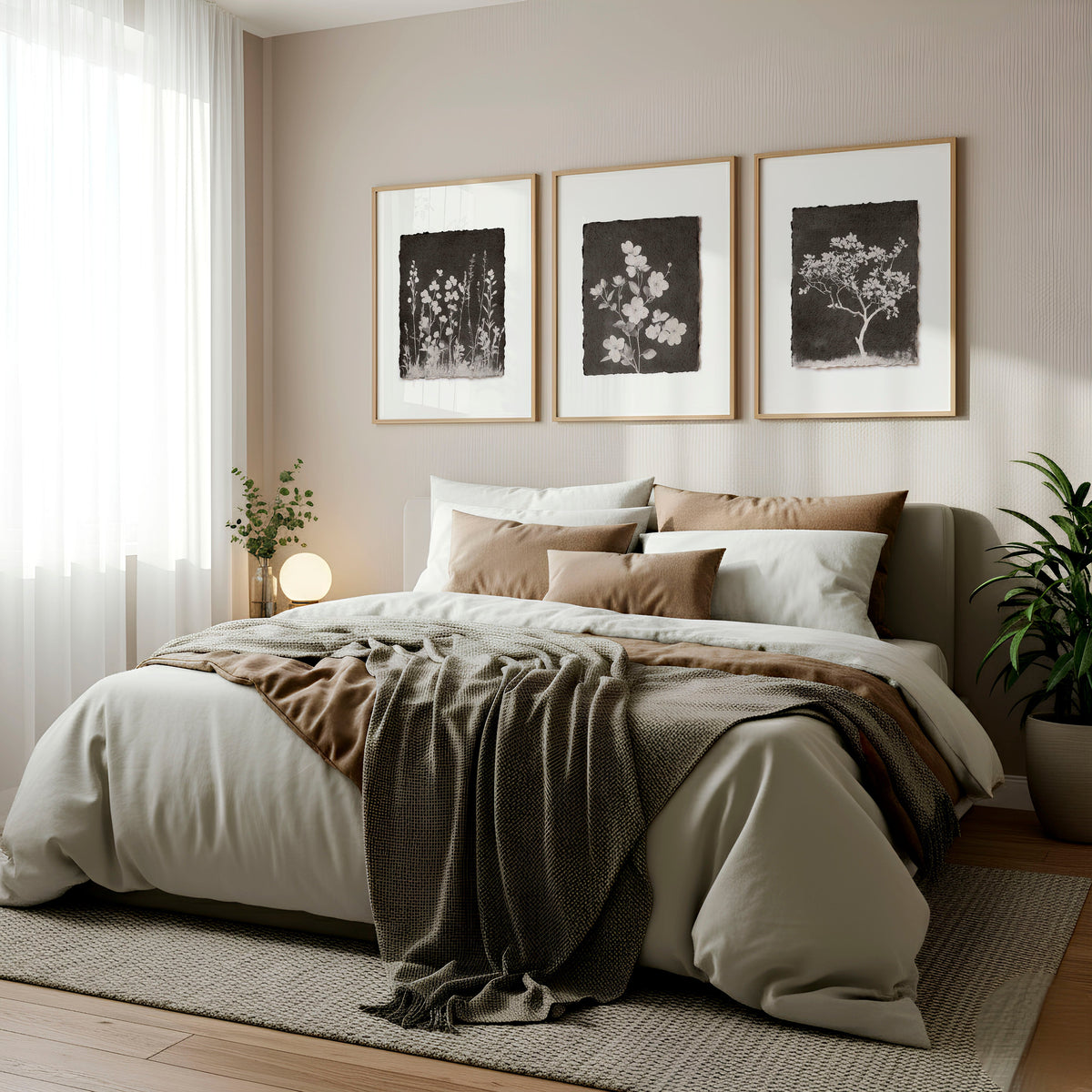 Nature Art Dark Botanical Wildflowers & Blossom Wall Art Prints | Set of 3