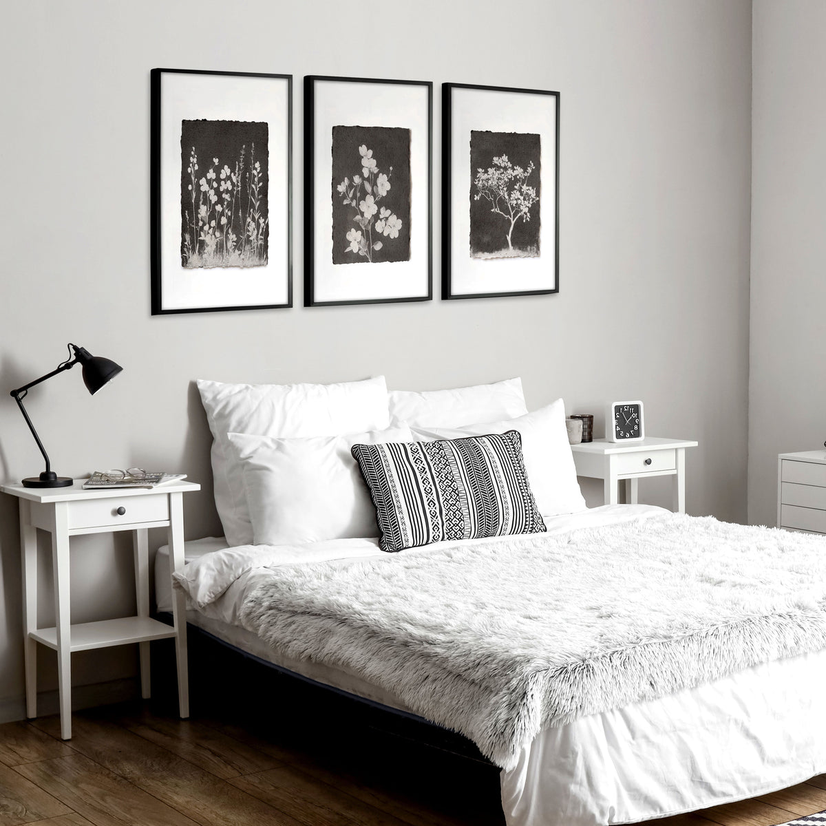 Nature Art Dark Botanical Wildflowers & Blossom Wall Art Prints | Set of 3