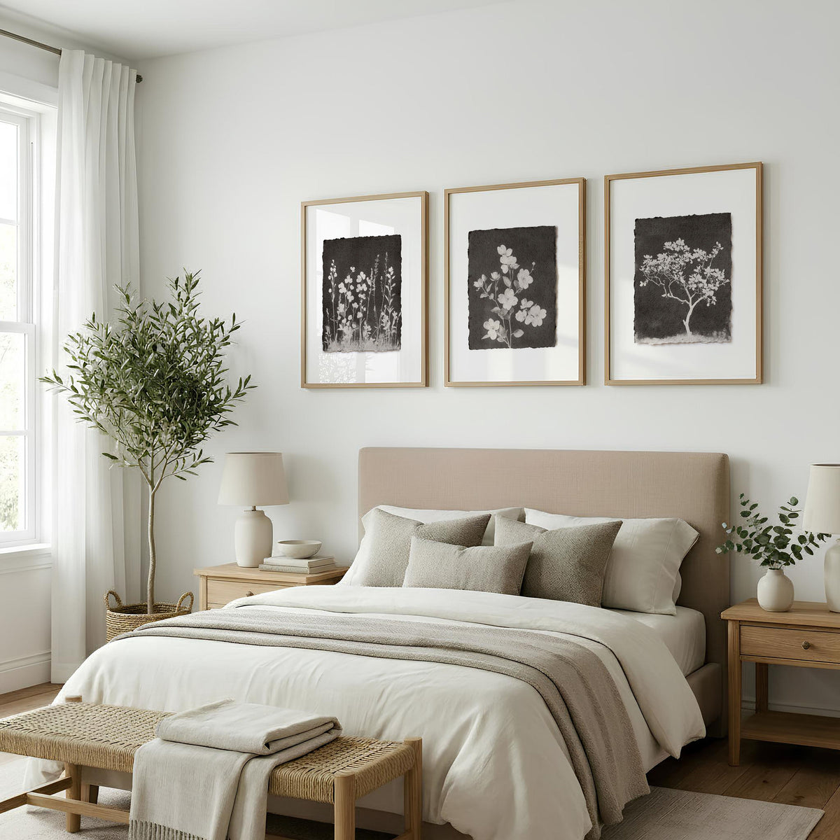 Nature Art Dark Botanical Wildflowers & Blossom Wall Art Prints | Set of 3