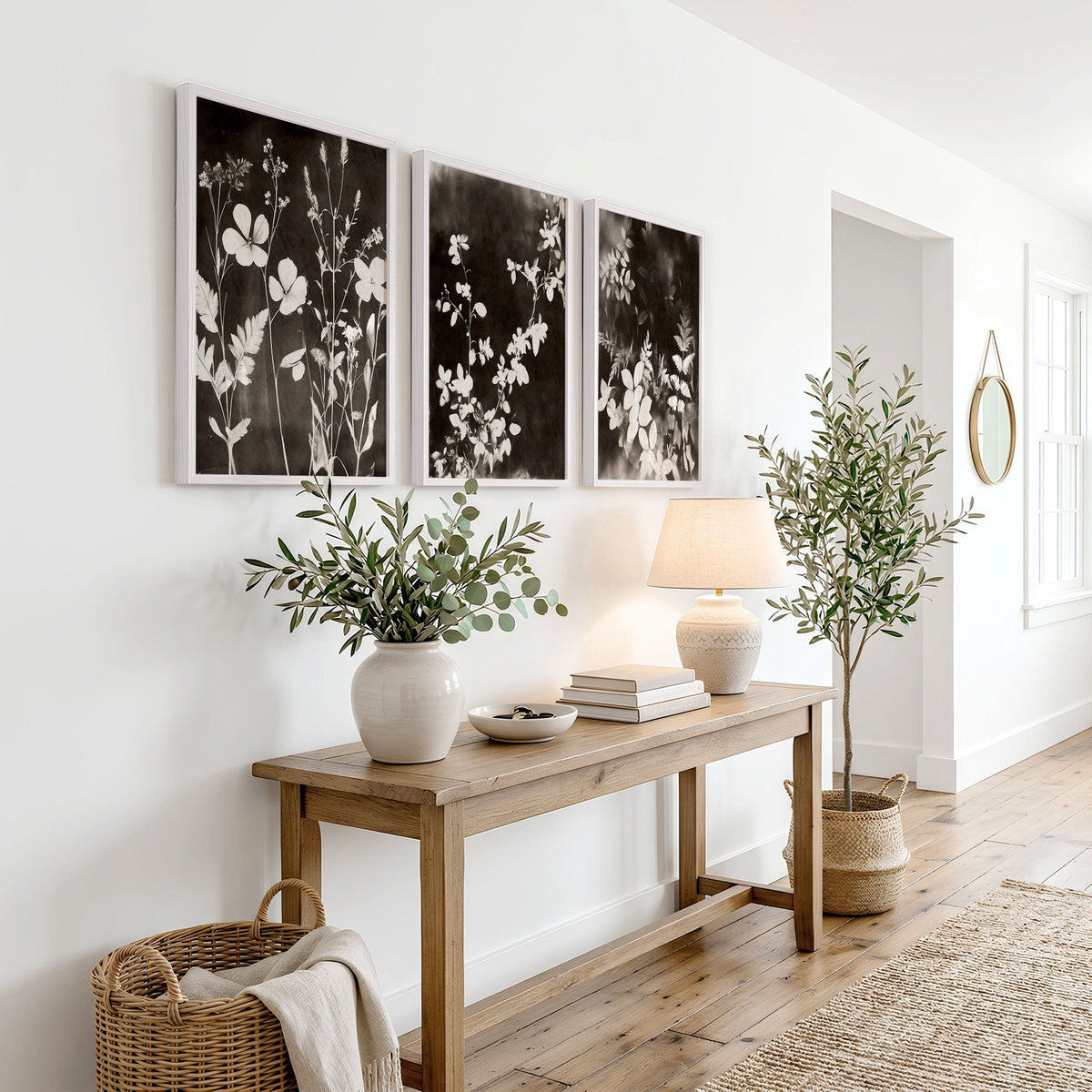Nature Landscape Art Dark Botanical Wildflowers & Leaves Mink Wall Art Prints | Set of 3