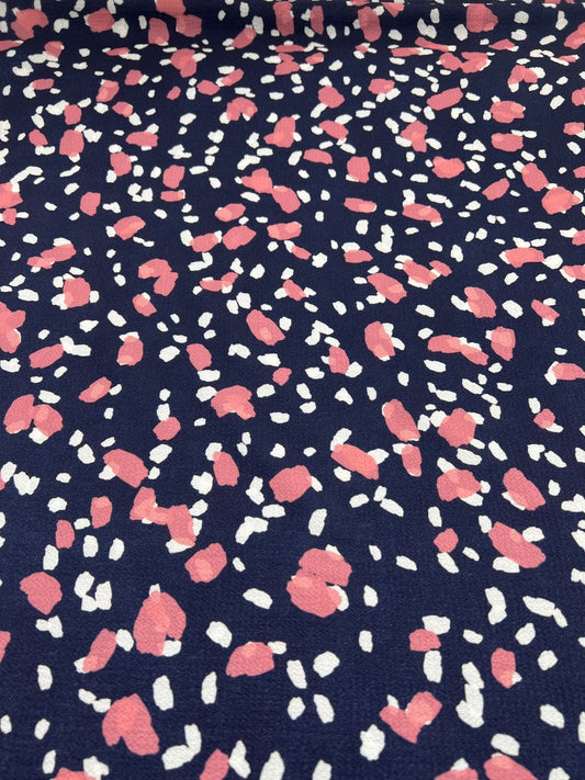 Navy Animal Print Lightweight Bubble Crepe Fabric