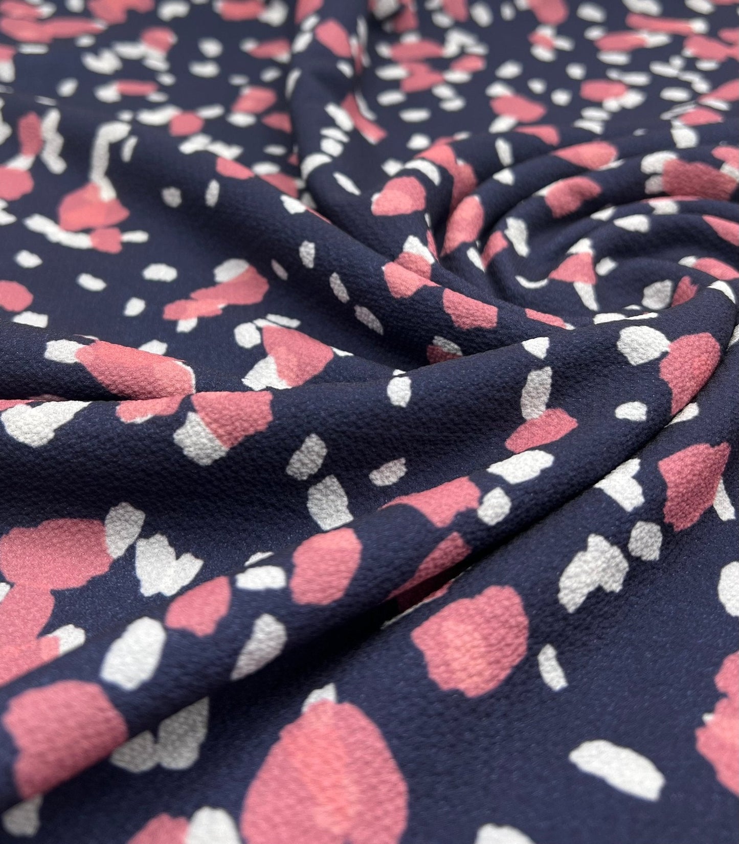 Navy Animal Print Lightweight Bubble Crepe Fabric