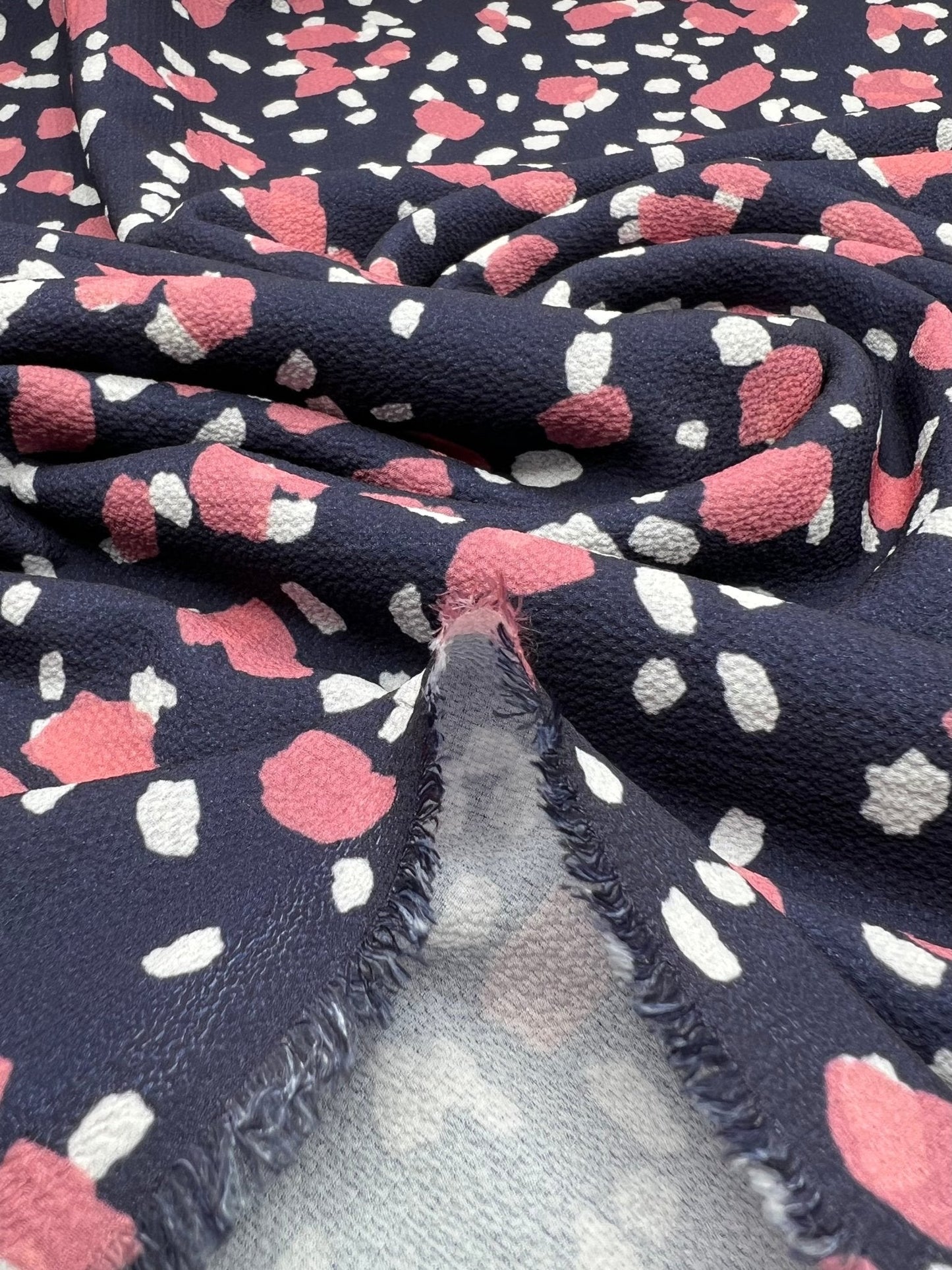 Navy Animal Print Lightweight Bubble Crepe Fabric