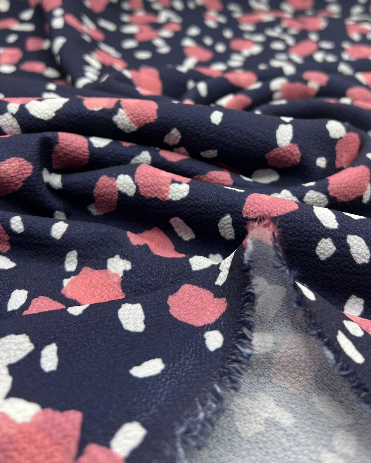 Navy Animal Print Lightweight Bubble Crepe Fabric