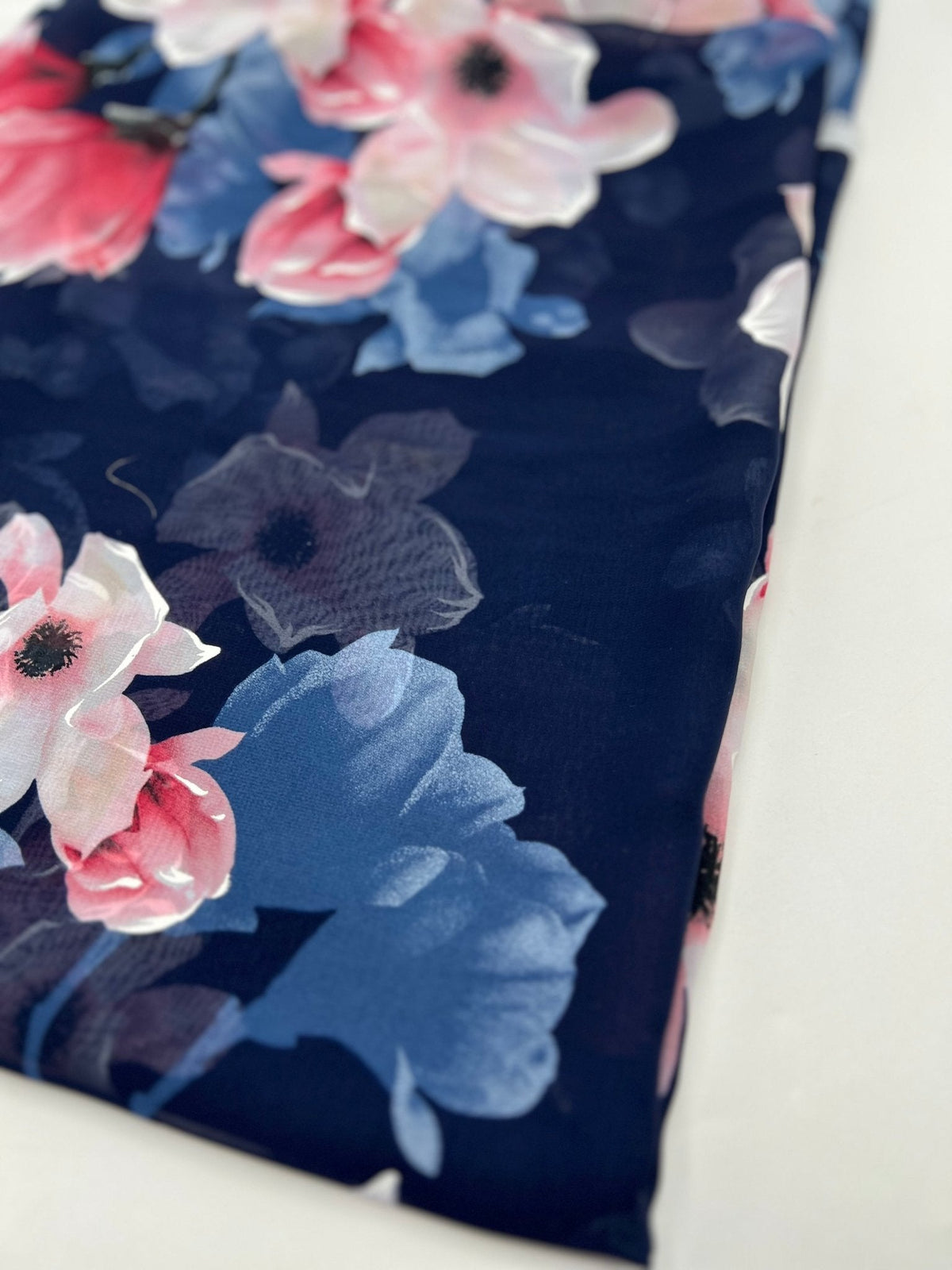 Navy Blooms Floral Printed Chiffon Dress Fabric