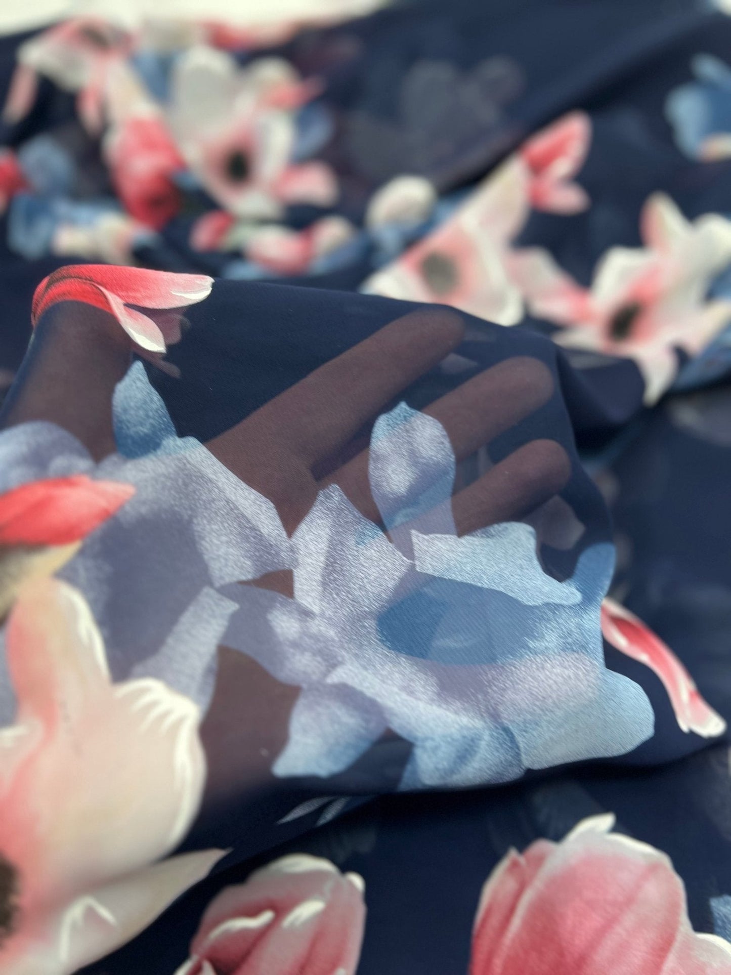 Navy Blooms Floral Printed Chiffon Dress Fabric