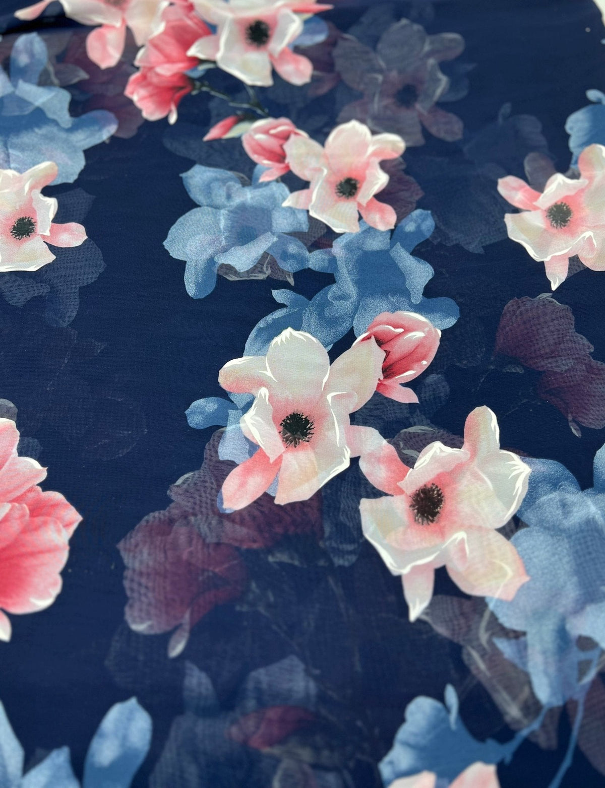 Navy Blooms Floral Printed Chiffon Dress Fabric