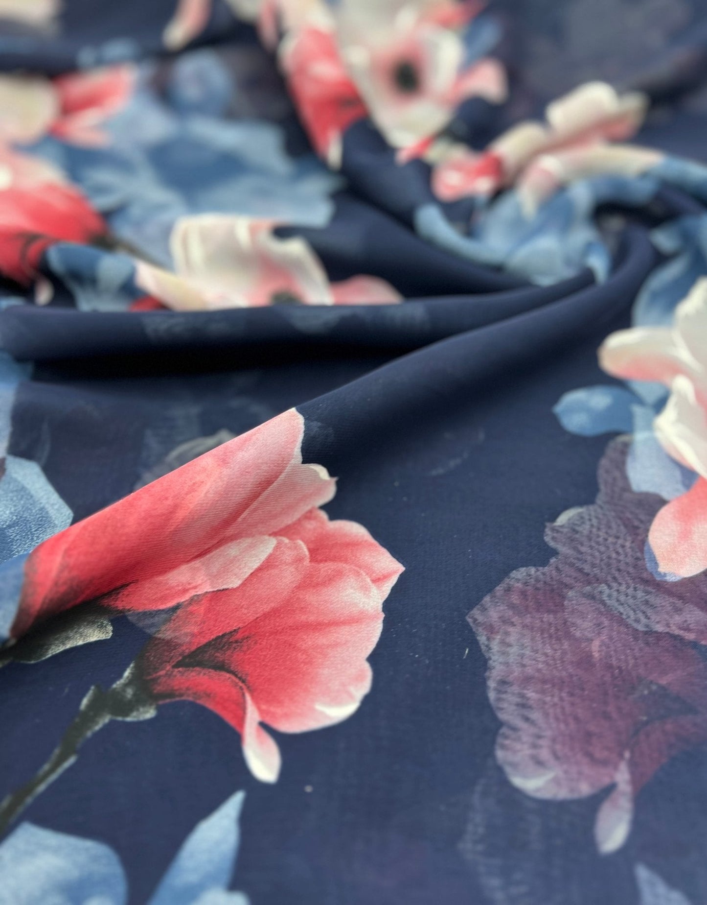 Navy Blooms Floral Printed Chiffon Dress Fabric