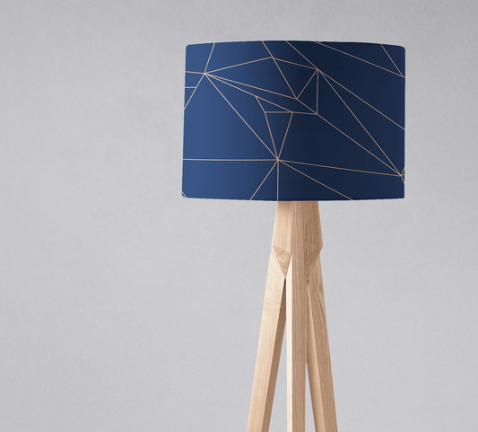 Navy Blue Drum Lampshade, Rose Gold Line Design Shade for Table, Floor or Ceiling Pendant Light