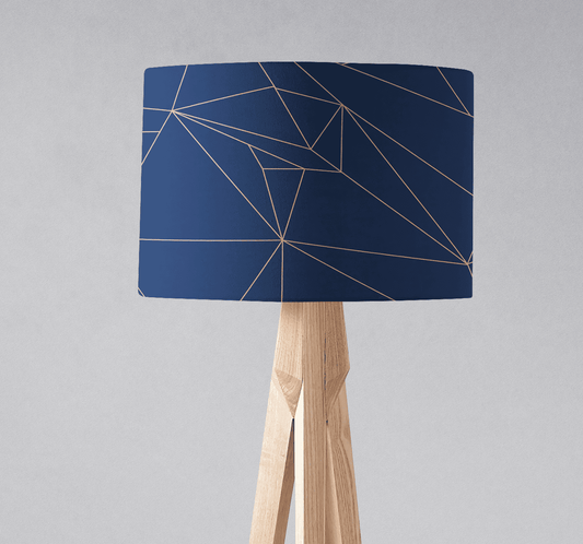Navy Blue Drum Lampshade, Rose Gold Line Design Shade for Table, Floor or Ceiling Pendant Light