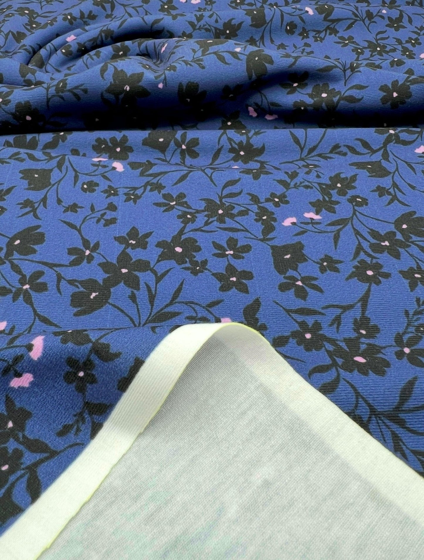 Navy Blue Ditsy Floral Print Viscose Elastane 4 Way Stretch Fabric