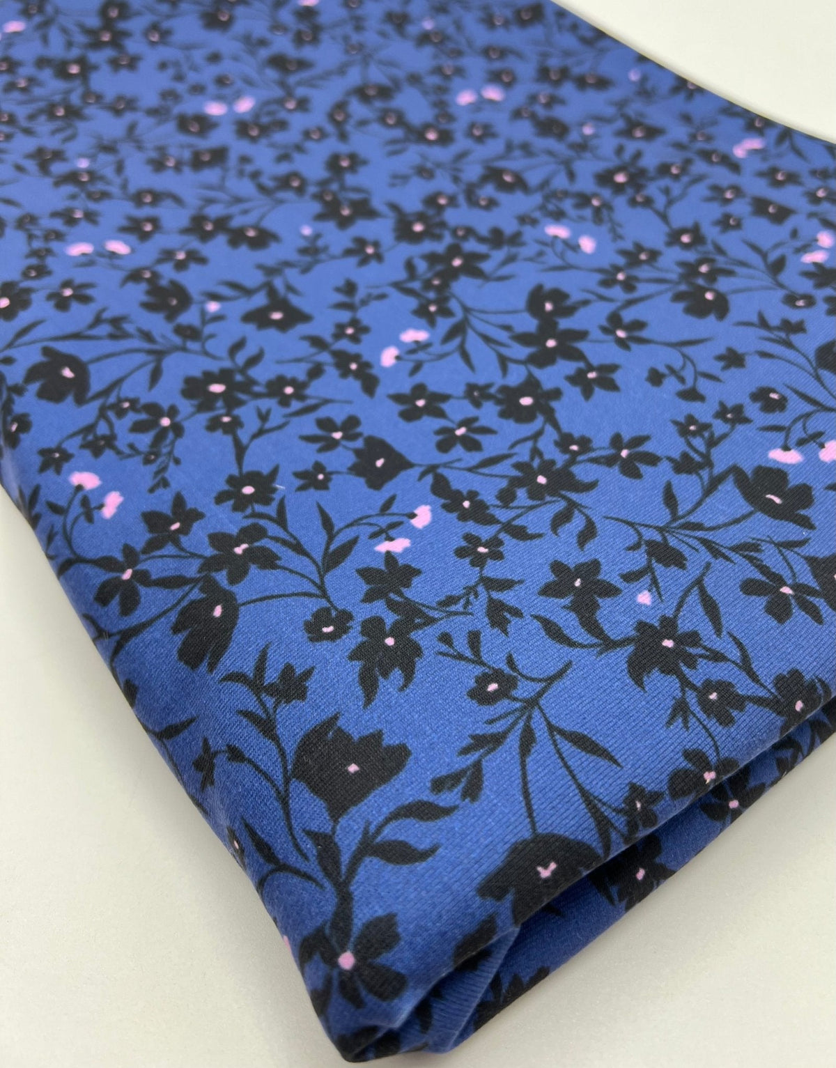Navy Blue Ditsy Floral Print Viscose Elastane 4 Way Stretch Fabric