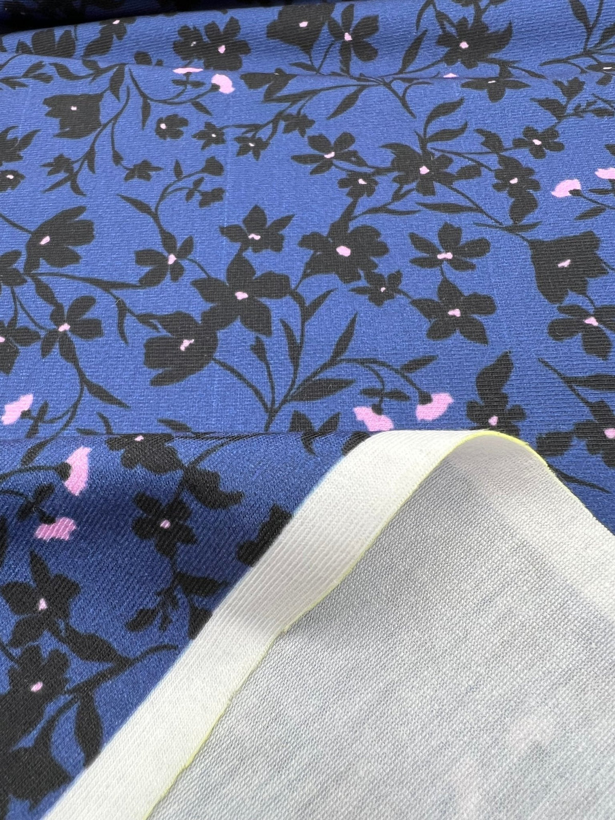 Navy Blue Ditsy Floral Print Viscose Elastane 4 Way Stretch Fabric